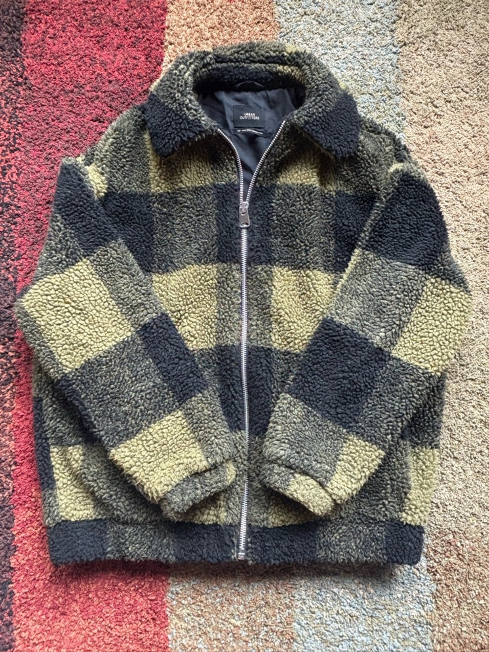 Urban Outfitters Sherpa Jacket Small Buffalo Plaid Green Black